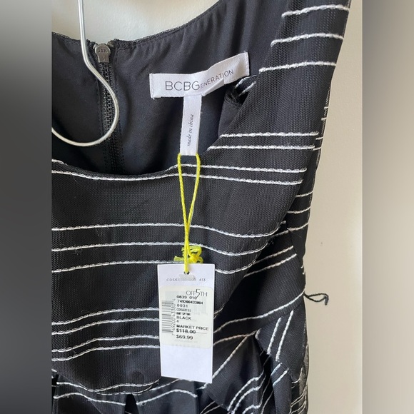 NWT BCBGeneration, size 4, black and white stripe belted fit & flare mini dress - Picture 2 of 8